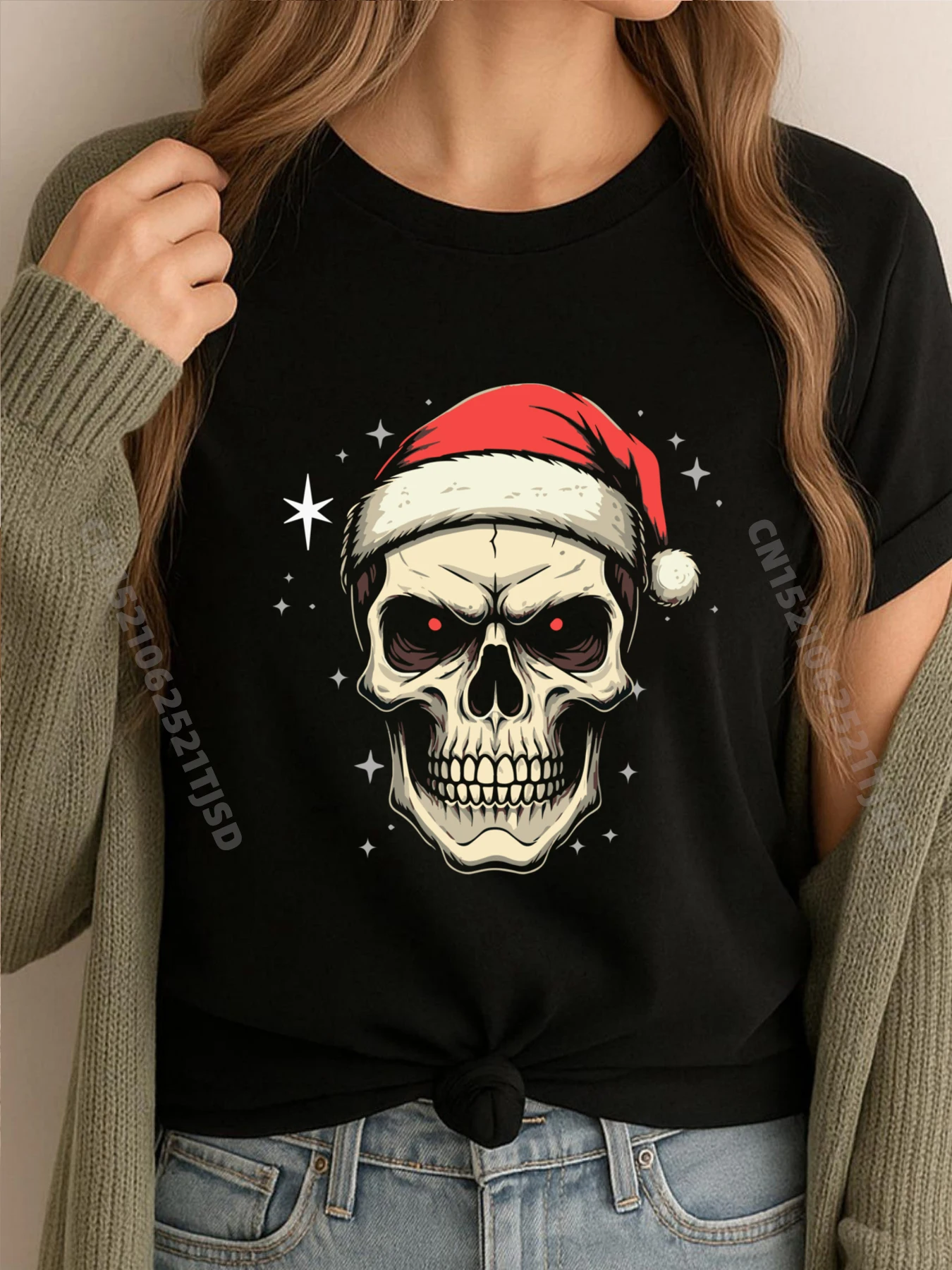 

Рождественский дизайн 5541, пустая футболка 100 ℅ Хлопковая футболка женская