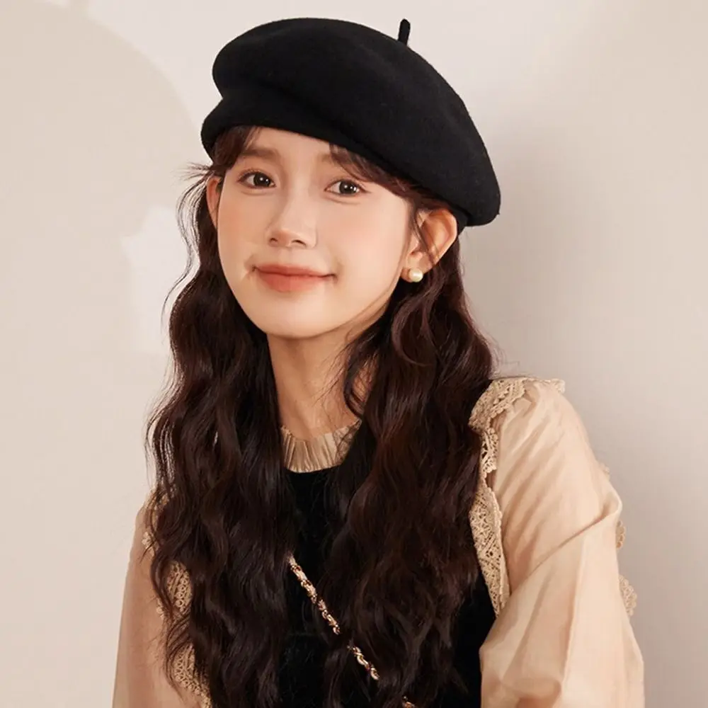 أزياء الشتاء الدافئ الصوف القبعات قبعة بلون أنيقة الفنان الفرنسي قبعة جميع المتطابقة الرجعية عادي قبعة النساء الفتيات #3