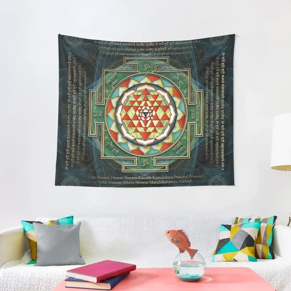 Maha Lakshmi (Laxmi) Mantra & Shri Yantra - Wealth Giving Tapestry House Decoration Decor Home Tapestry