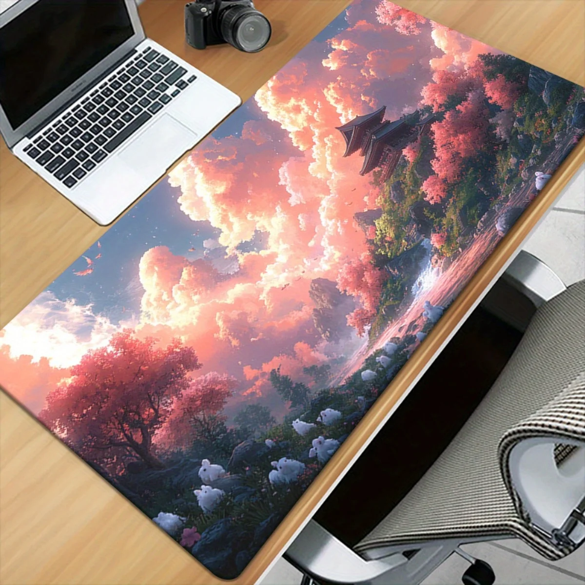 1 pezzo di paesaggio con nuvole rosa e montagne Tappetino stampato HD per scrivania, tappetino per mouse XXL multifunzionale, tappetini per mouse da gioco con tastiera,