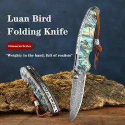 Folding Knife Damascus Steel Color Shell Folding Knife Outdoor Knives Pocket Knife Mini Carry Camping Defense Knife