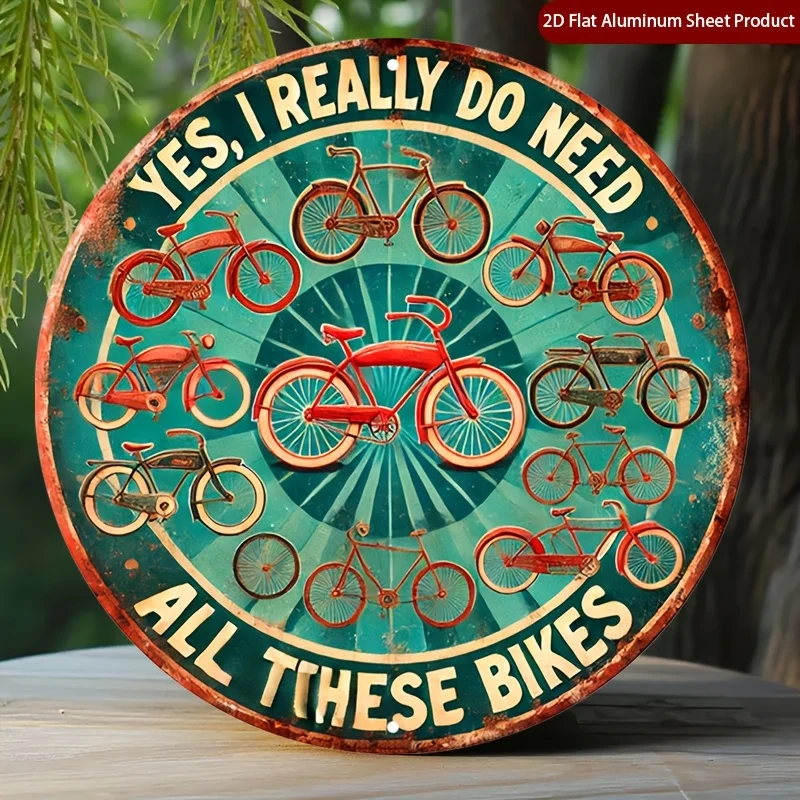 2D Flat, 1pc Vintage Cycling Metal Wall Decor - Retro Bike Garage Sign with Teal Background, Funny Bicycle Lover Decoration