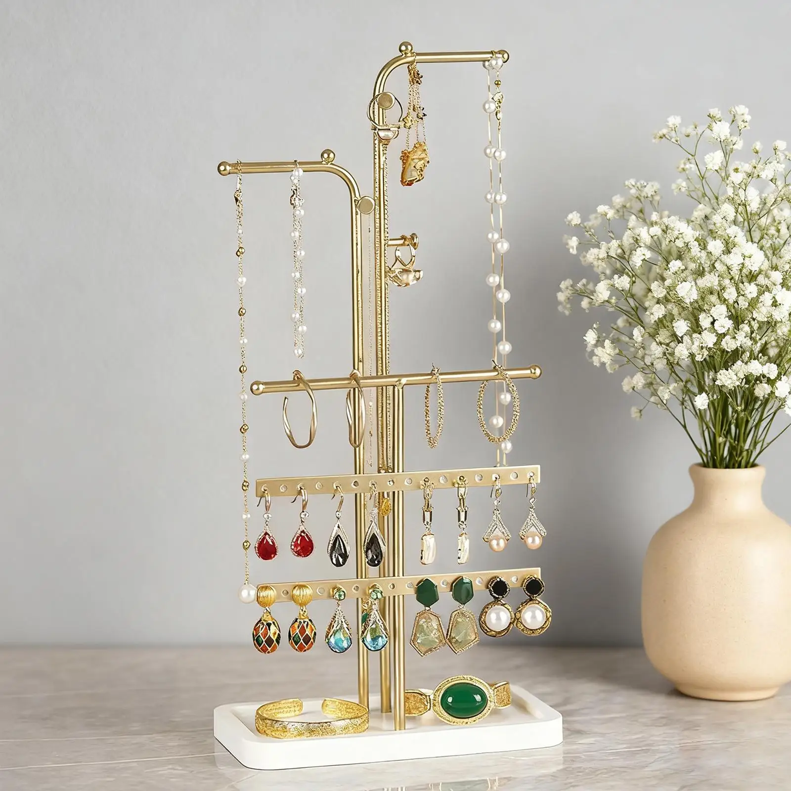 Jewelry Tree Stand Tier Necklace Bracelet Organizer Iron Earring Hanging Jewelry Display for Hair Accessories Shop Home Store