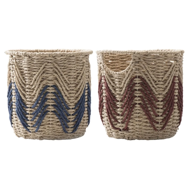H8WB Scandinavian Storage Basket Handwoven Paper Cord Iron Structure Room Decoration