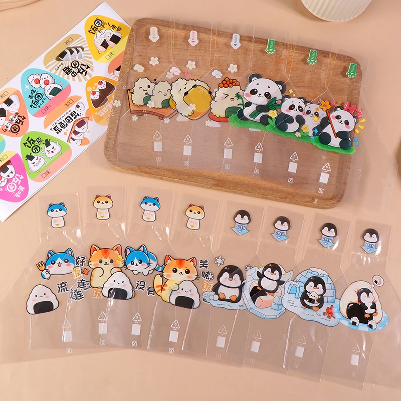 Bolsa de embalaje de bolas de arroz triangular de dibujos animados, 50 Uds., con pegatinas, bola de arroz de algas Nori, bolsa para Sushi, herramientas para hacer Bento, accesorios Bento