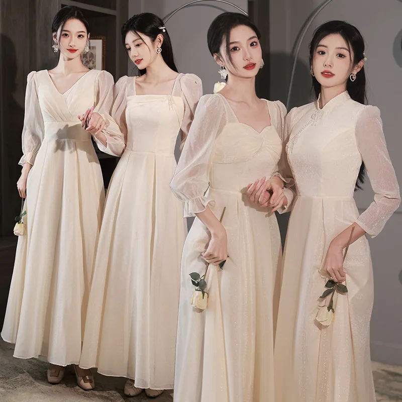 

Yourqipao Cheongsams Champagne Wedding Party Dresses for Bridesmaids Chinese Wedding Guest Woman Dress Robe Elegant Gowns Long