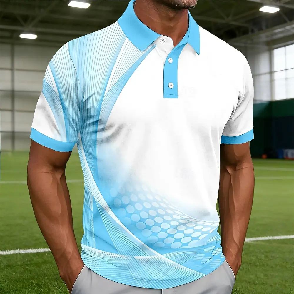 Men's Geometric Line 3D Print Polo Shirts Short Sleeve Collared Button Casual Daily Athleisure Spring & Summer Blue Red Purple
