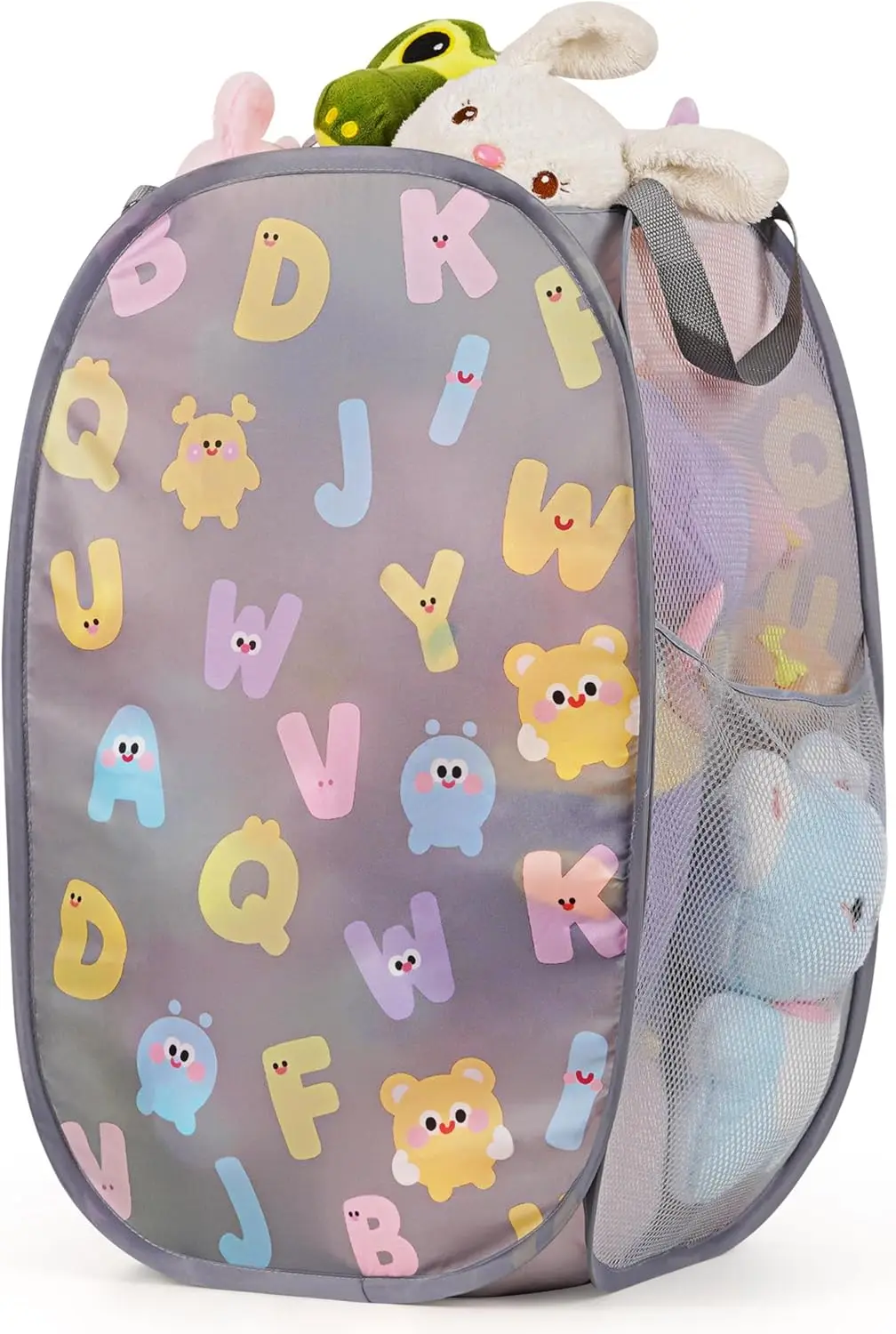 

Pop Up Hamper for Baby Clothes or Toys Storage, Mesh Hamper with Handles & Side Pocket, Multi-Use Laundry Hamper & Toy B
