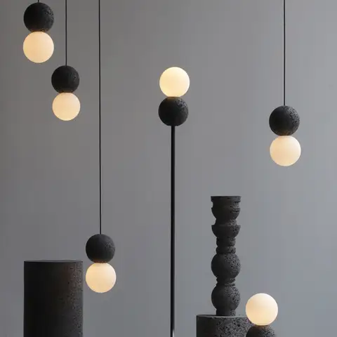 Nordic Minimalist Terrazzo LED Black Spherical Pendant Light for Living Room Bedroom Interior Design Decorative Hanging Fixtures
