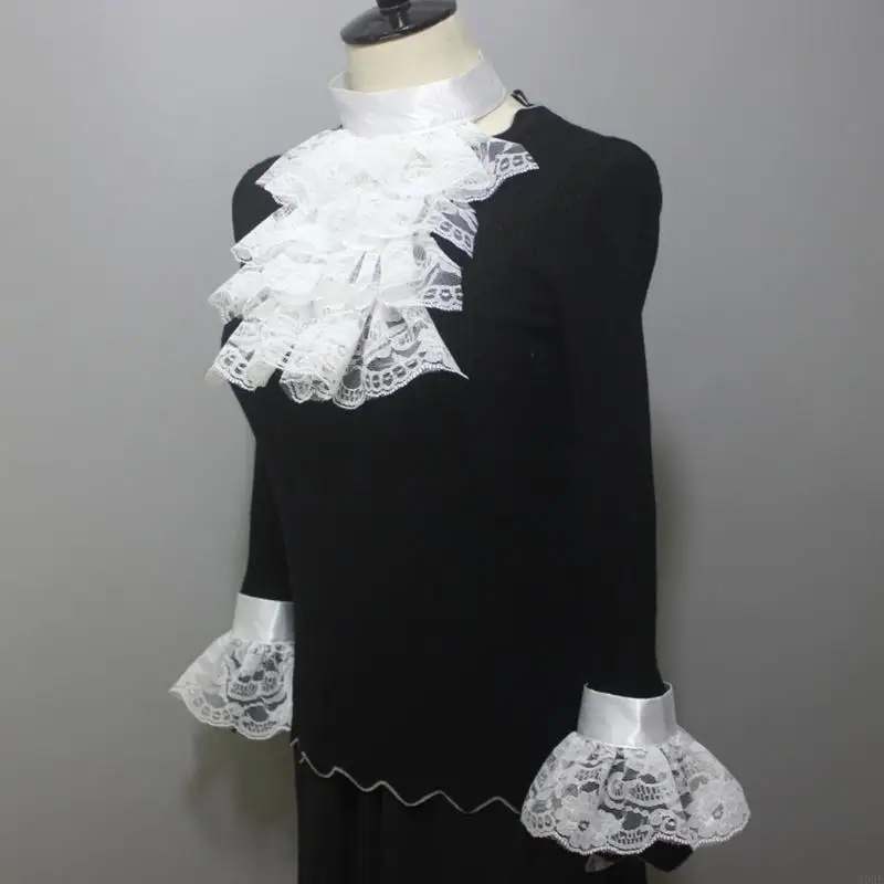 808E Delicate Women Jabots Collar Wrist Cuffs Adjust False Collar White Ruffle Collar
