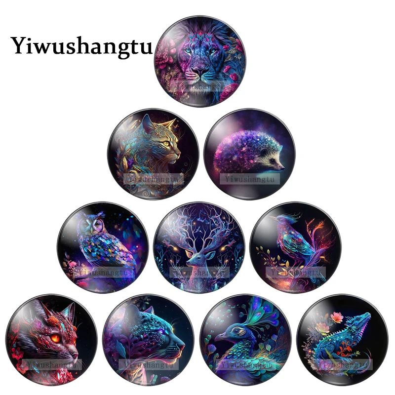 Colorful Lion Cat Owl Peacock Animals Patterns 12mm/18mm/20mm/25mm Round photo glass cabochon demo flat back Making findings