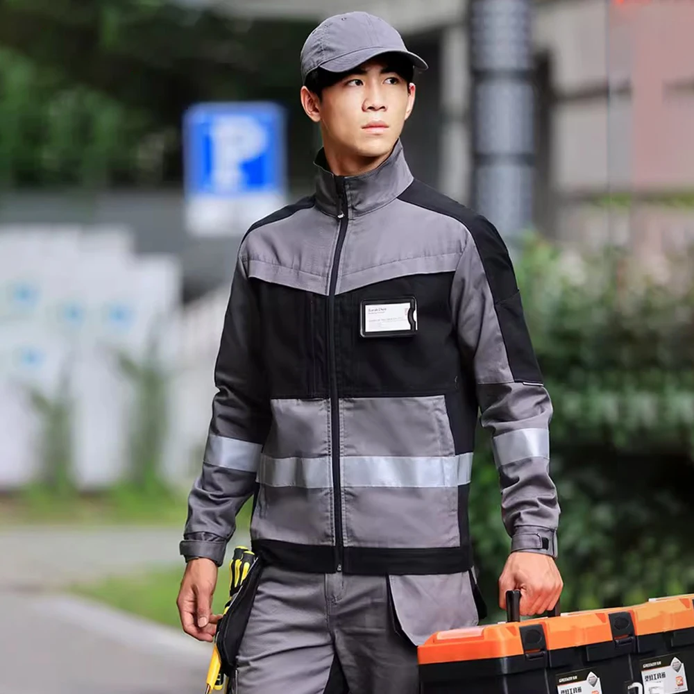 Safety Reflective Suit for Men Hi Vis Workwear Jacket and High Visibility Work Pants Set Workshop Uniforms Worker Wear Repairman