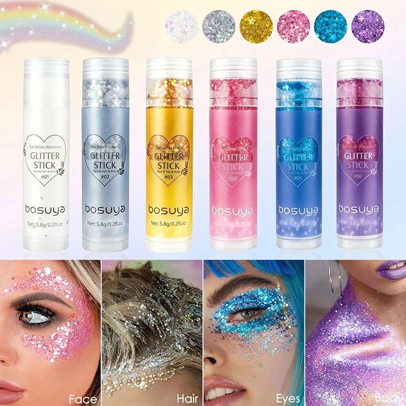 Sparkling Sequins Glitter Gel Stick Pearl Sequin Face Body Glitter Gel Cosmetic Hair Glitter Festival Makeup for Christmas Party