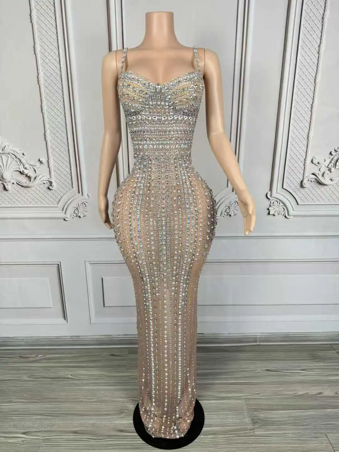 

Sexy Luxury Floor Length Dress For Women Rhinestone Bakcless Sleeveless Evening Prom Party Night Clubwear 2025 Lu