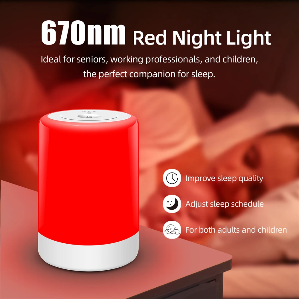 670nm Red Light Therapy Night Lamp Touch Stepless Dimming 600mAh Rechargeable Bedside Sleep Aid Light for Baby Feeding Meditatio