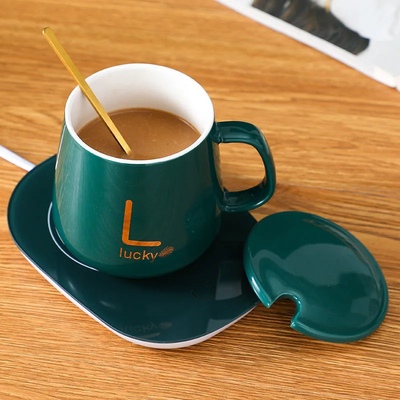 Ceramics Coffee Cup Plug in Smart Thermostatic Cup For Home Office Milk Tea Water Heating Mat 55℃ Heating Mugs Ceramic Gift Set