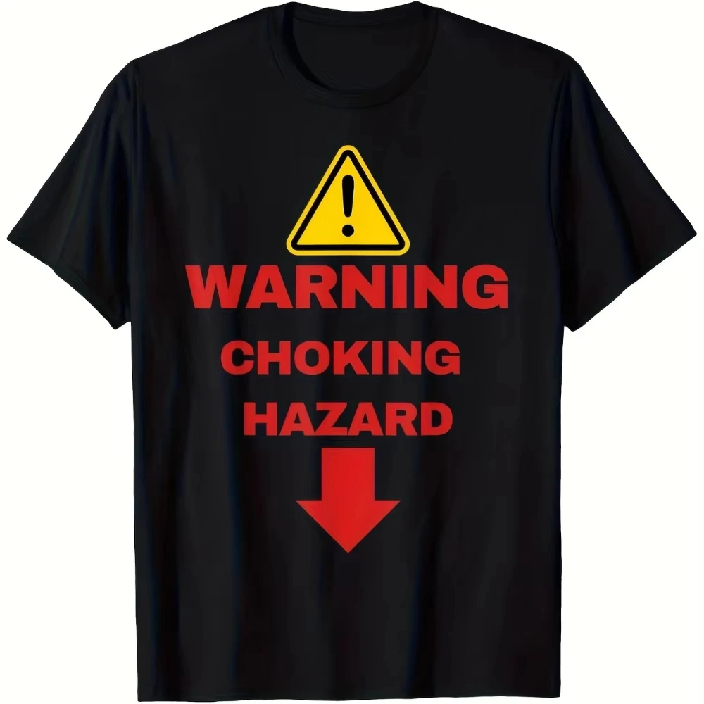 Men's Warning Suffocation Danger Humorous Graphic T-shirt Bold Yellow and Red Warning Print, Suitable for All Seasons