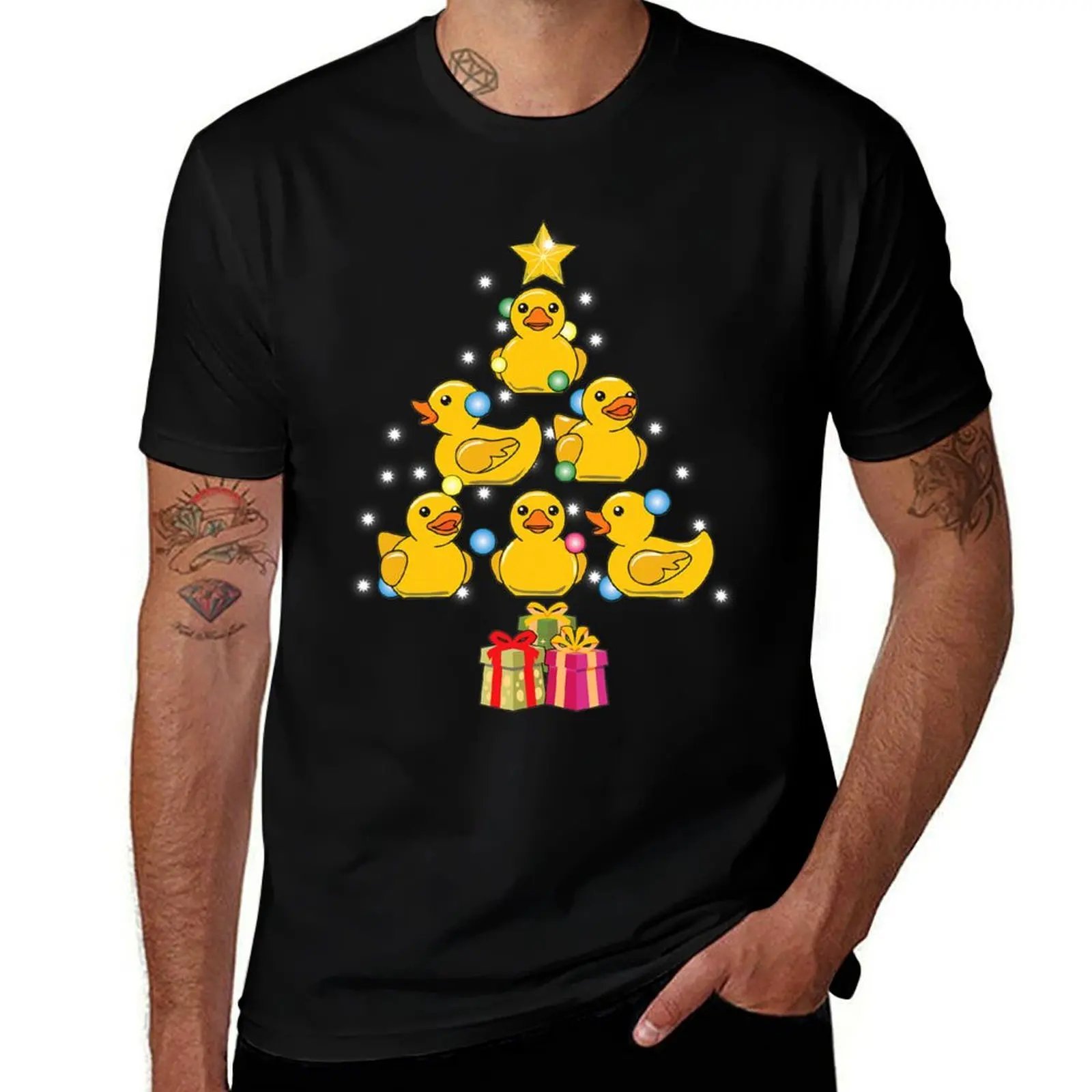 

Duck Christmas Tree Duckie and Quack Christmas T-Shirt anime t shirts oversize t shirts cotton 100% T-Shirt