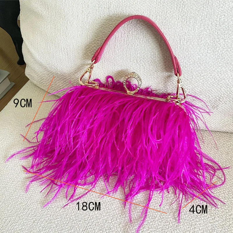 Luxury Ostrich Feather Evening Bags for Women 2024 Chain Shoulder Crossbody Bag Tassel Party Clutch Purse Green Wedding Handbags