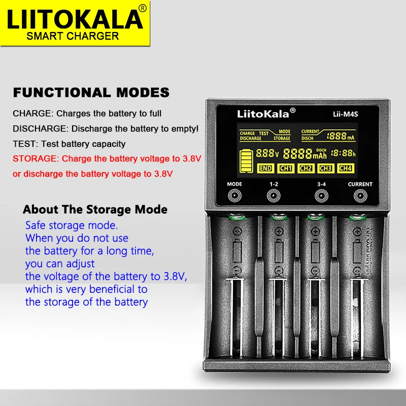 LiitoKala Lii-M4S +U1 18650 Smart Charger LCD Display for 26650 21700 32650 18500 20700 21700 16340 CR123A AA AAA battery image 5