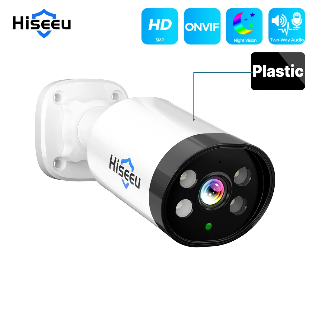 Hiseeu 3MP POE IP Camera Audio H.265 Onvif Night Vision Two Way Audio 3.6mm Home CCTV Video Surveillance Security Cameras XMEye