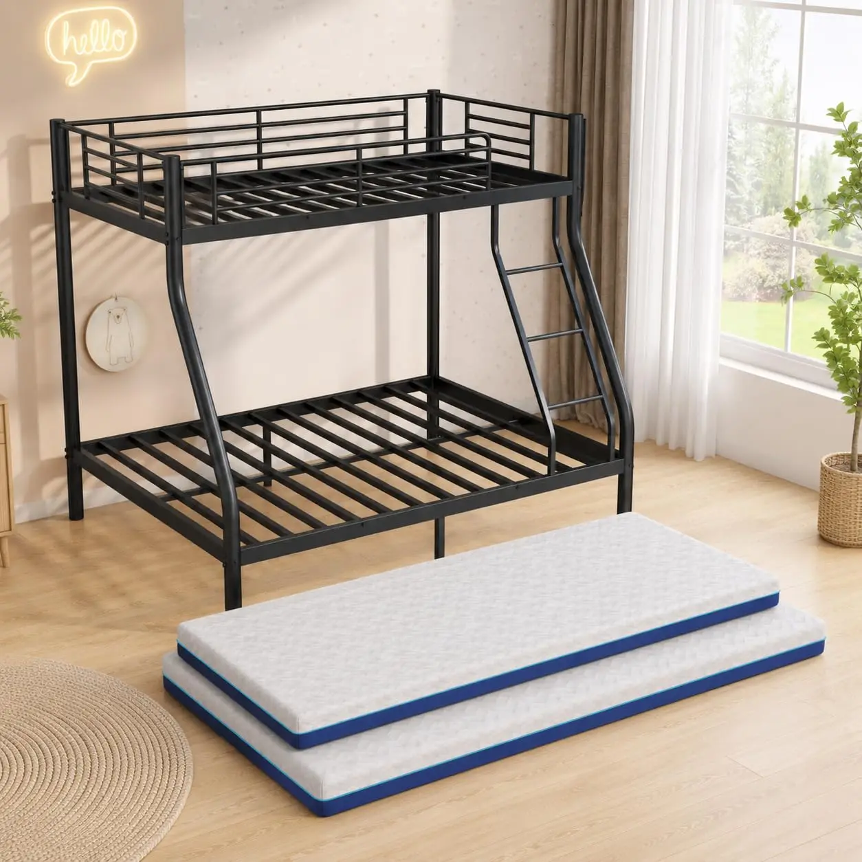 Twin Over Full Bunk Bed Set with 6 Inch Memory Foam Mattress, Customized