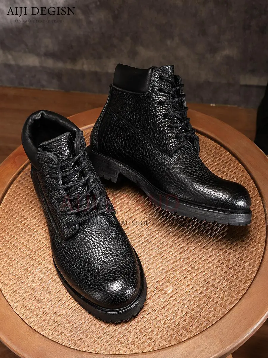 

Handmade Premium Ankle Western Boots Luxury Retro Men Motorcycle Boots Genuine Leather Thick Sole Outdoor Work Shoes