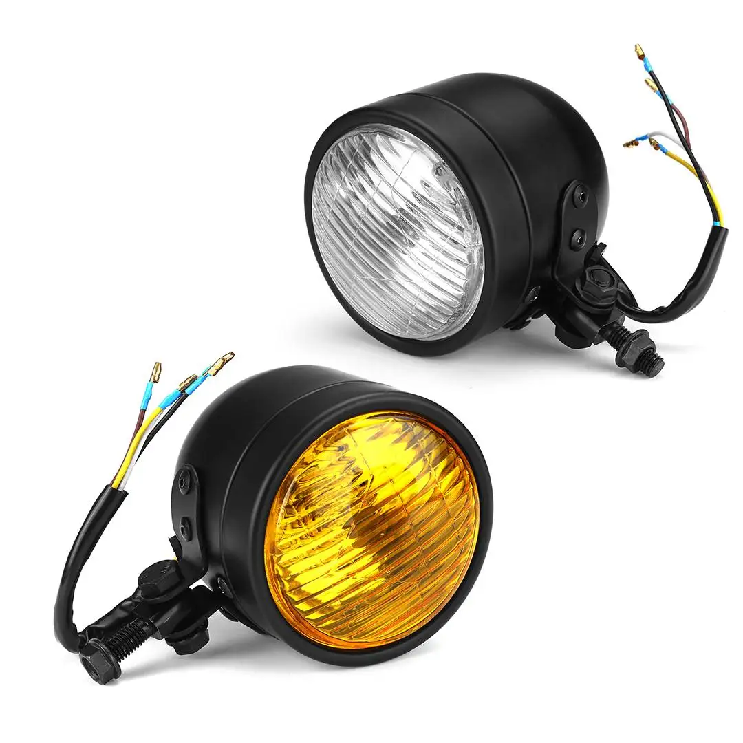 4 Inch LED Motorcycle Round Headlight Universal Retro Metal Head Light Amber Waterproof Dirt Bike Scooter Spotlight Front Light