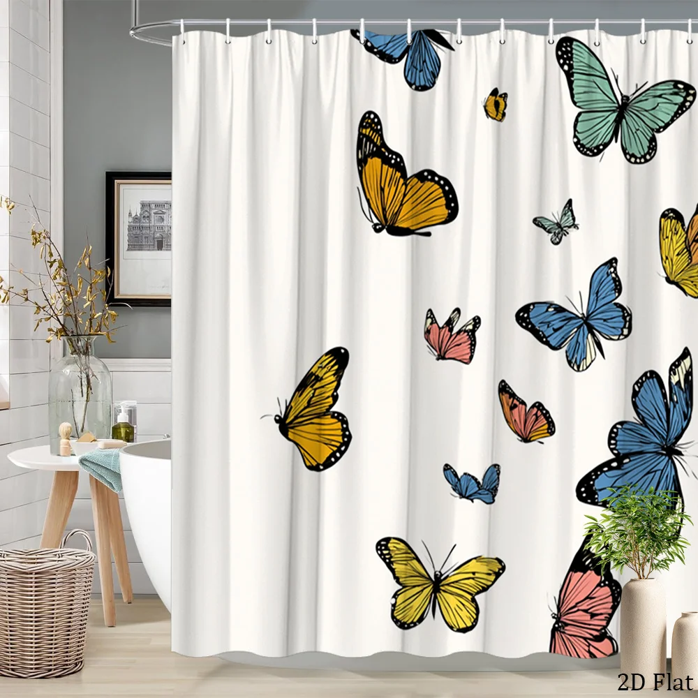 

Beautiful Tropical Butterfly Pattern Shower Curtain Waterproof Bathroom Decor Curtain Liner 180x200cm