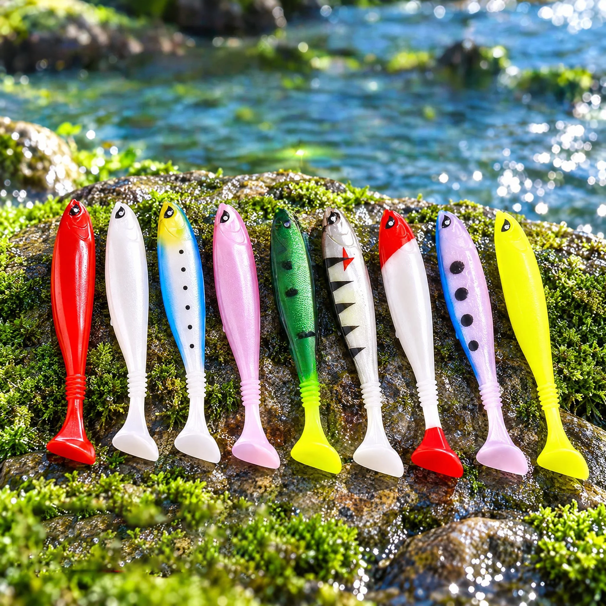 Multi Color Paddle Tail Soft Swimbaits Realistic Fish Eye Silicone T Tail Fishing Lures Artificial Worm Bait For Bass Trout