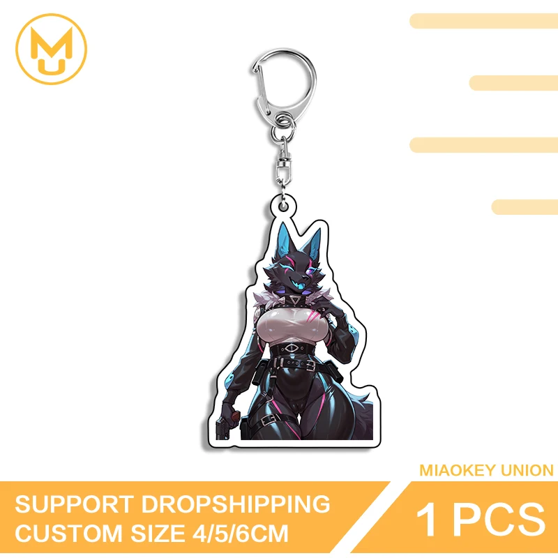 Furry Fox Stainless Steel Chain Big Boobs Anime Figure Amusing Cool Girl Key Chains Fancy Ingenious Suitable For Lover Couple