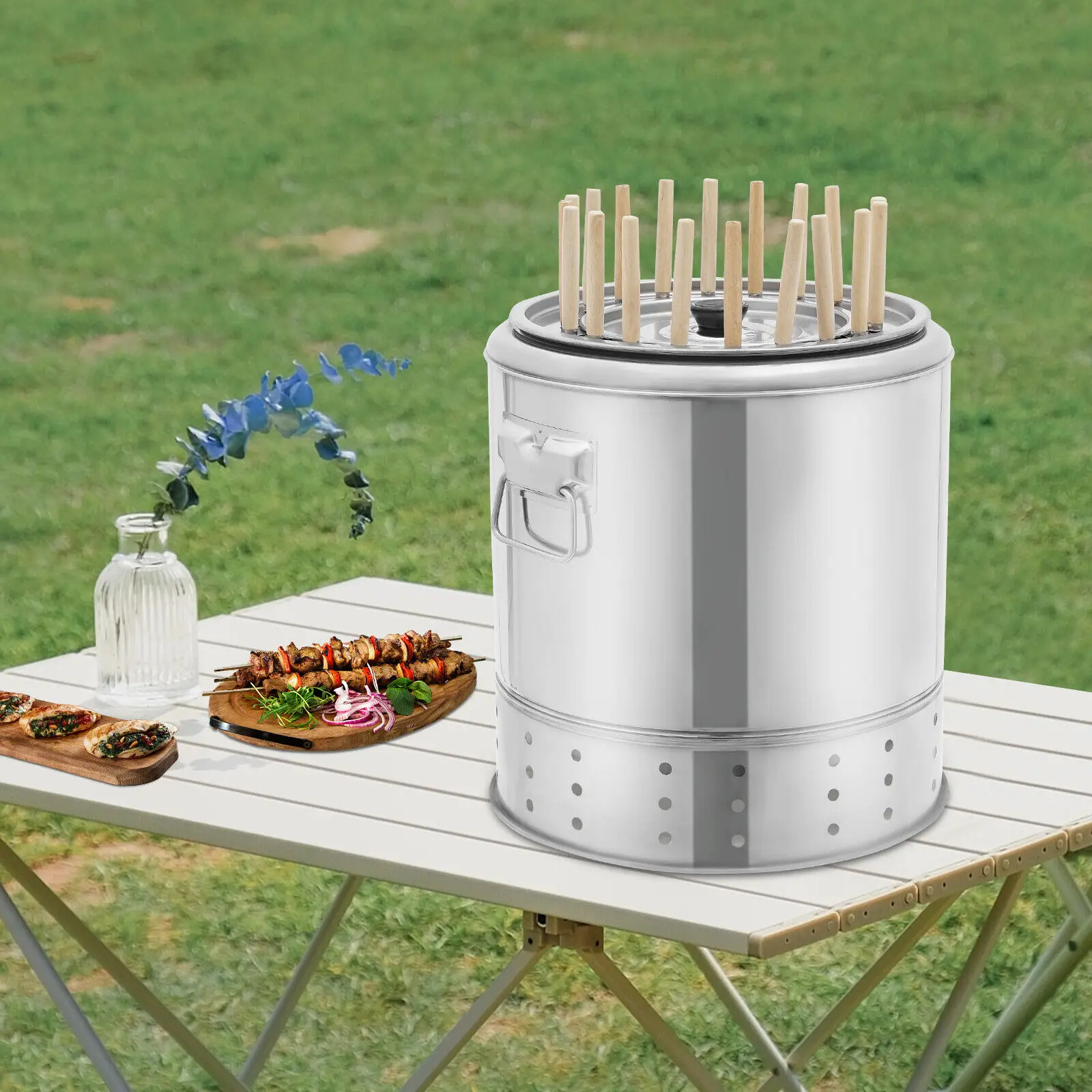 

Dual-Purpose Charcoal Grill for Home & Outdoor Use Portable Barrel Design + Professional Grilling Accessories Set
