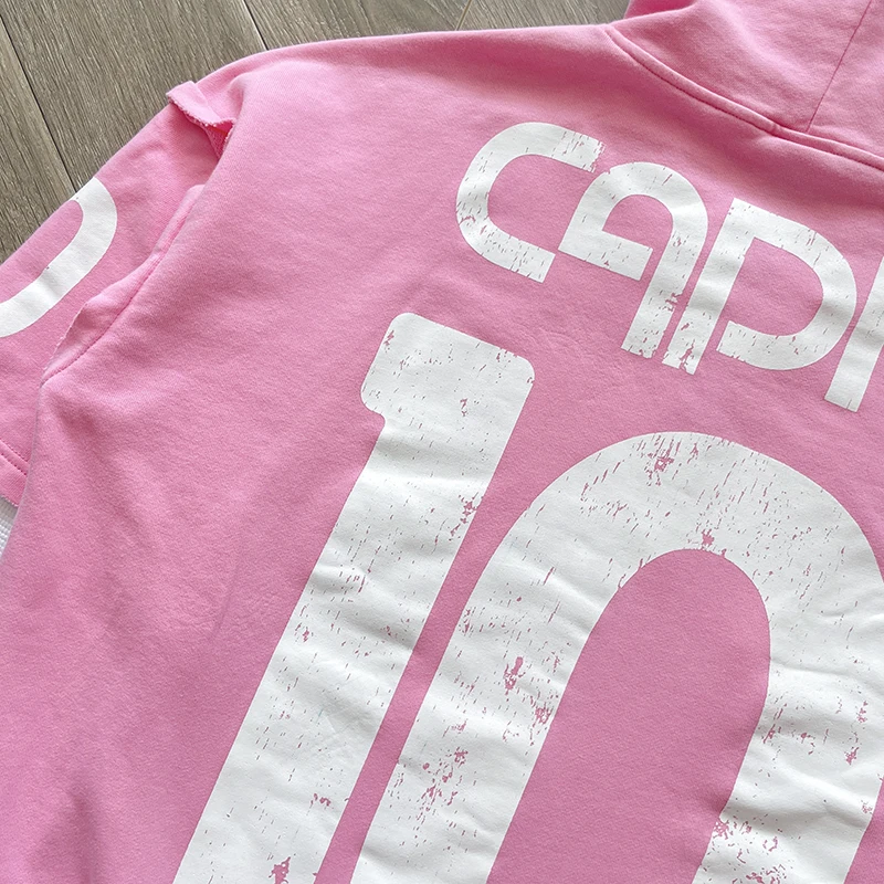 2025 Project Capri Hoodie Casual Letter Embroidery Print Fake Two-piece Set Zipper Cardigan Jacket Hooded Sweatshirt