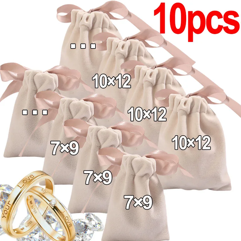 

5/10pcs Ribbon Bow Velvet Jewelry Bags Thicken Necklace Bracelet Storage Box Flannel Velvet Drawstring Display Packaging Pouches