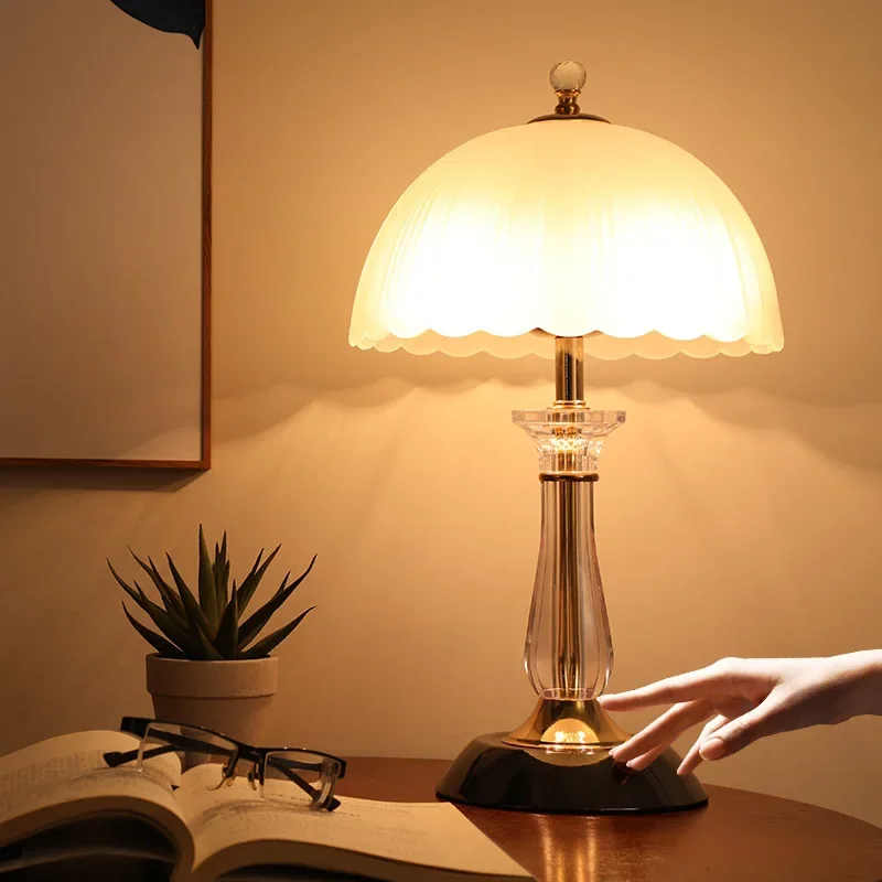 Vintage Table Lamp Dimming Rotable Switch Glass Lampshade Nordic Bedroom Bedside Light Study Office Dormitory Reading Lights