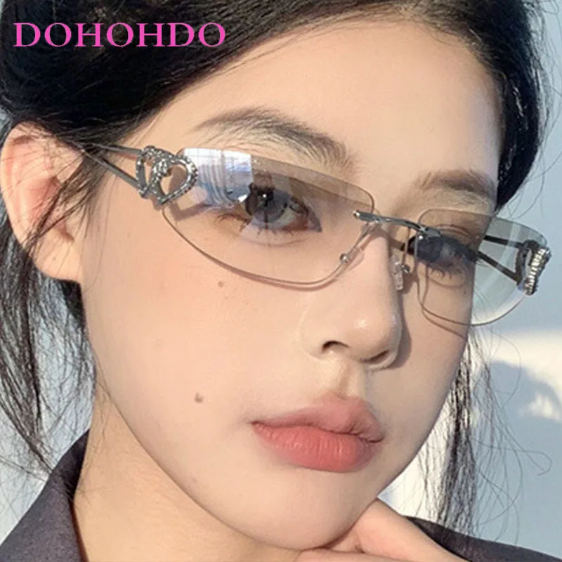 

New Fashion Rimless Y2K Punk Heart Shape Decorate Women's Sunglasses Luxury DesignMen Sunglass Summer Party Travel Eyewear UV400
