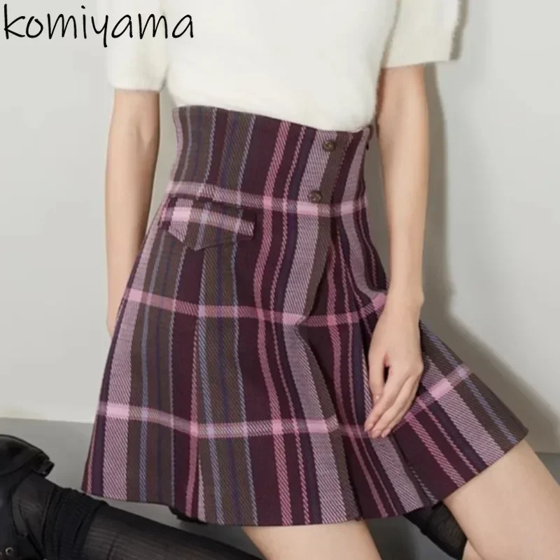 

High Waist Pleated Skirts Hit Color Plaid Women 2024 Faldas Japanese Shorts Skirt Autumn Sweet Ropa Mujer New A-line Falda