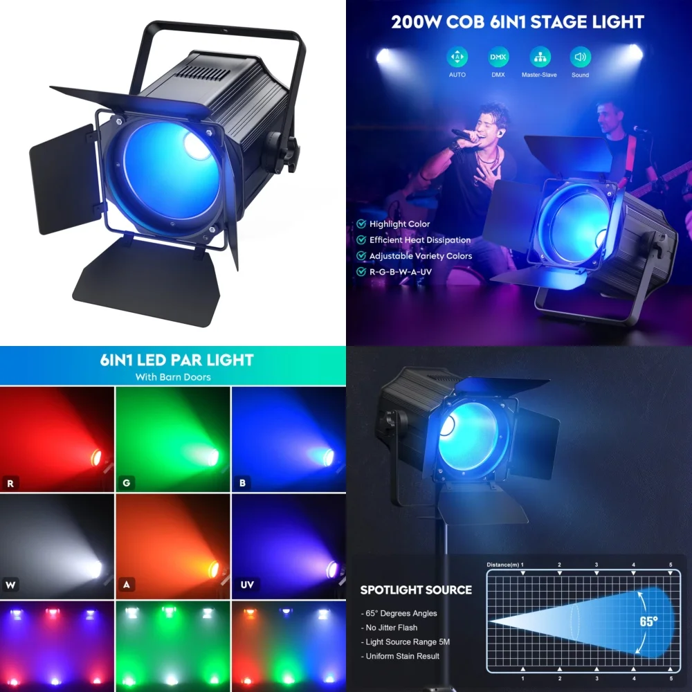 

Светодиодный линейный прожектор COB 200 Вт с диффузорами (барн-дверс), RGBWA UV 6-в-1, для сцены, вечеринок, концертов, церкви, свадеб, театра, диджейских пультов