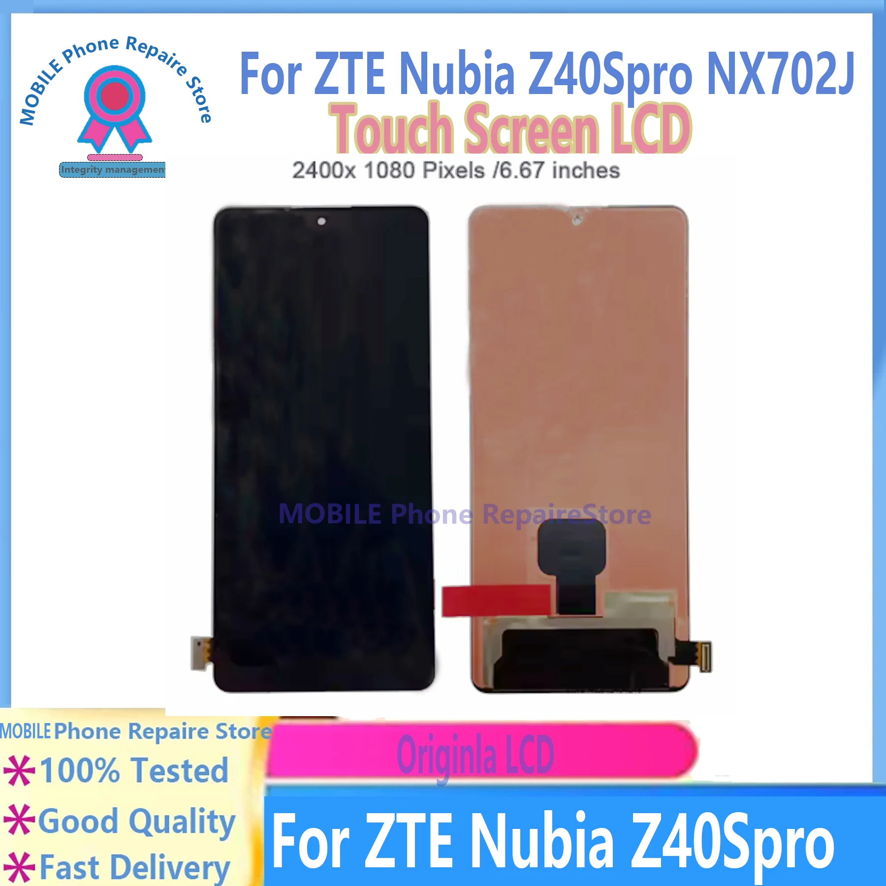 Для ZTE Nubia Z40S Pro NX702J 6,67-дюймовый AMOLED сенсорный экран с дигитайзером в сборе, замена OEM