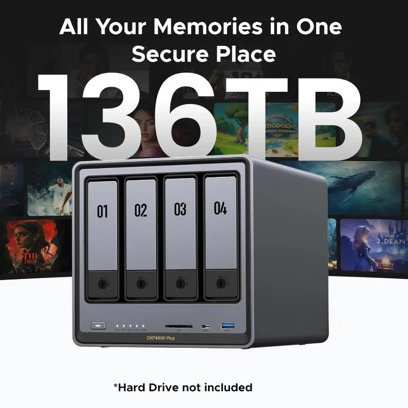 Gold 8505 5-Core CPU, Network Attached Storage (Diskless)  N AS DXP4800 Plus 4-Bay Desktop NASync, I-ntel Pentium