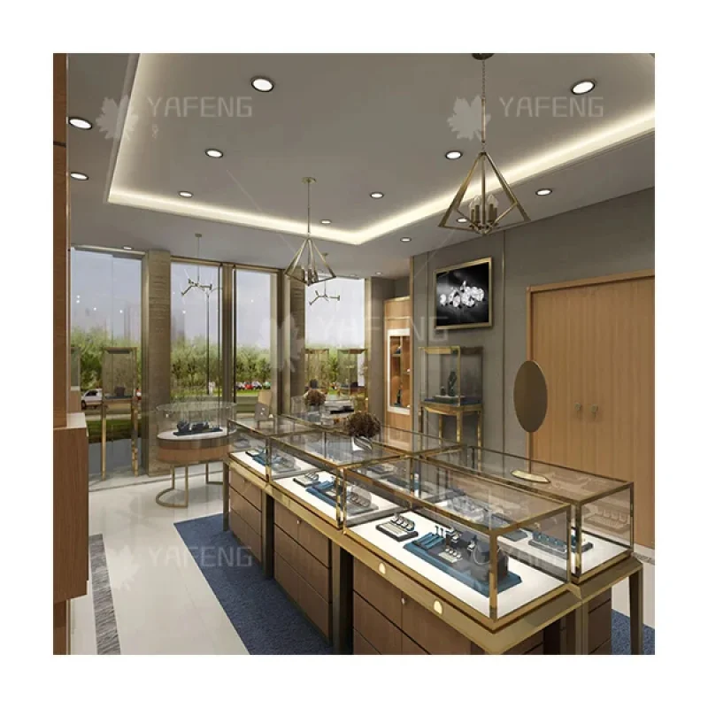 custom.Customizable LED-Lit Wooden Wall Glass Cabinet Interior Design Jewelry Display Stores
