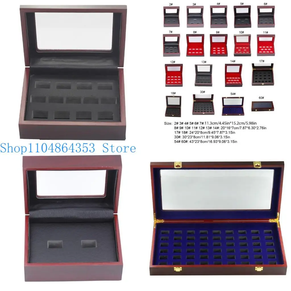 

652F Versatile Ring Display Case Soft Lined Box for Storing and Showcasing Championship Sports Rings Jewelry Holder