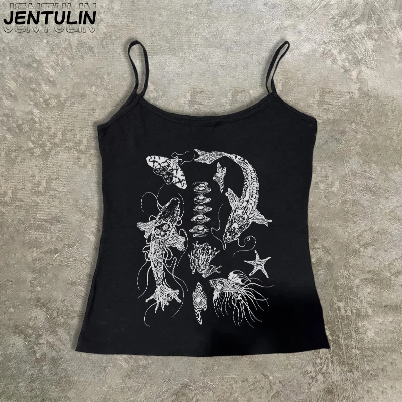 Y2K gothique Punk graphique Grunge haut court sans manches t-shirt haute rue Harajuku esthétique Streetwear décontracté mince bébé t-shirt 2000s