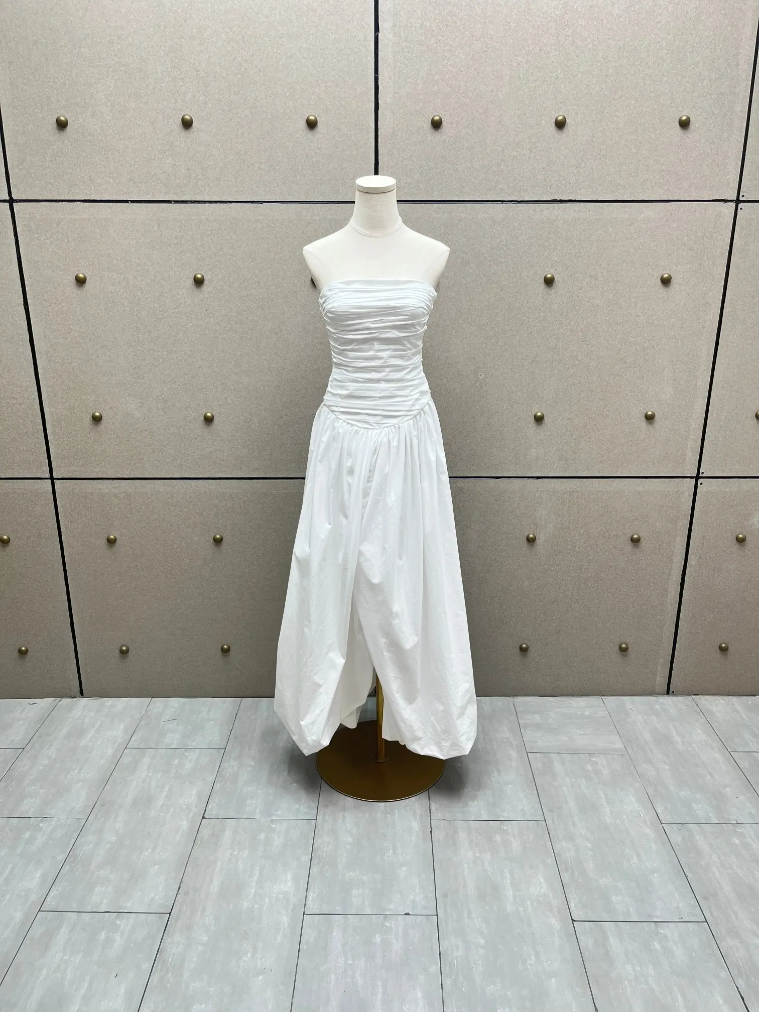 Pink 2025 Beach Style Spring Summer High Quality Strapless Irregular Hem Women White Cotton Dress