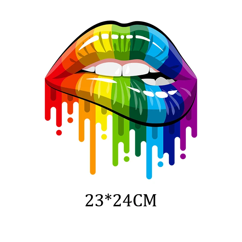 Colourful Lips Iron-On Heat Transfer Print-On T-Shirt Hoodies Patches For Clothing DIY Ladies Thermal Sticker Applique