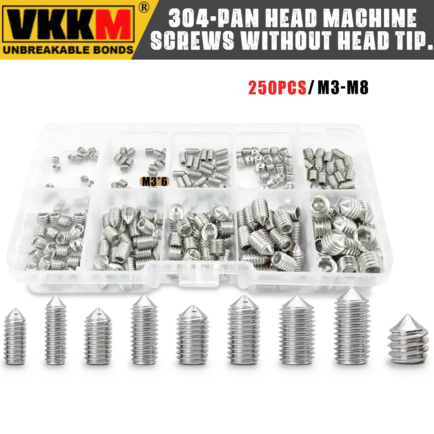 250 Sixth Screws, Stainless Steel M3-M8 Sharp Fixing Screws, Hex Nuts, for Home Repairs, DIY Projects