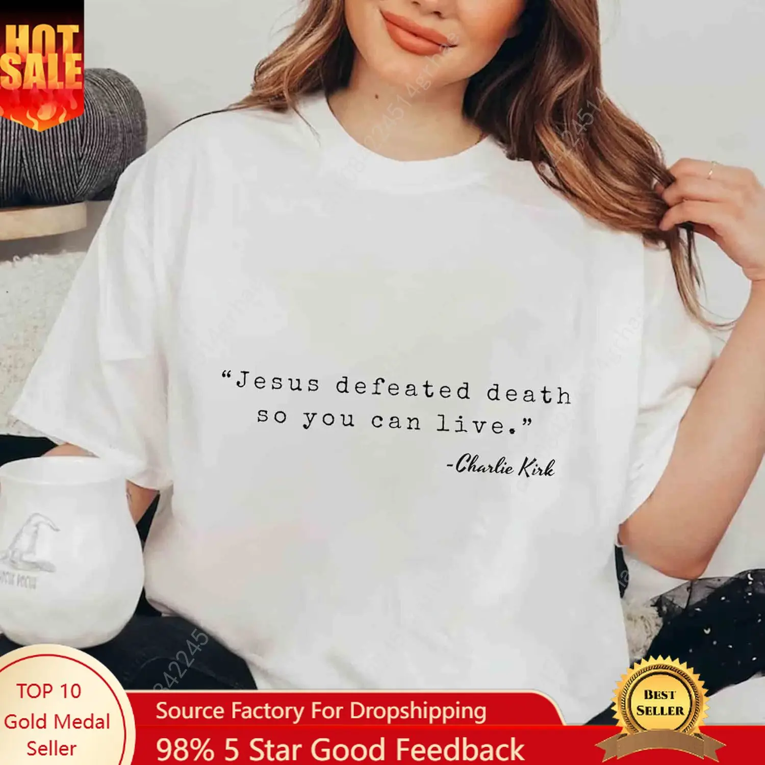 

Charlie Kirk Jesus Defeated Death so You Can Live Republican Free Speech Support Justice White Shirt