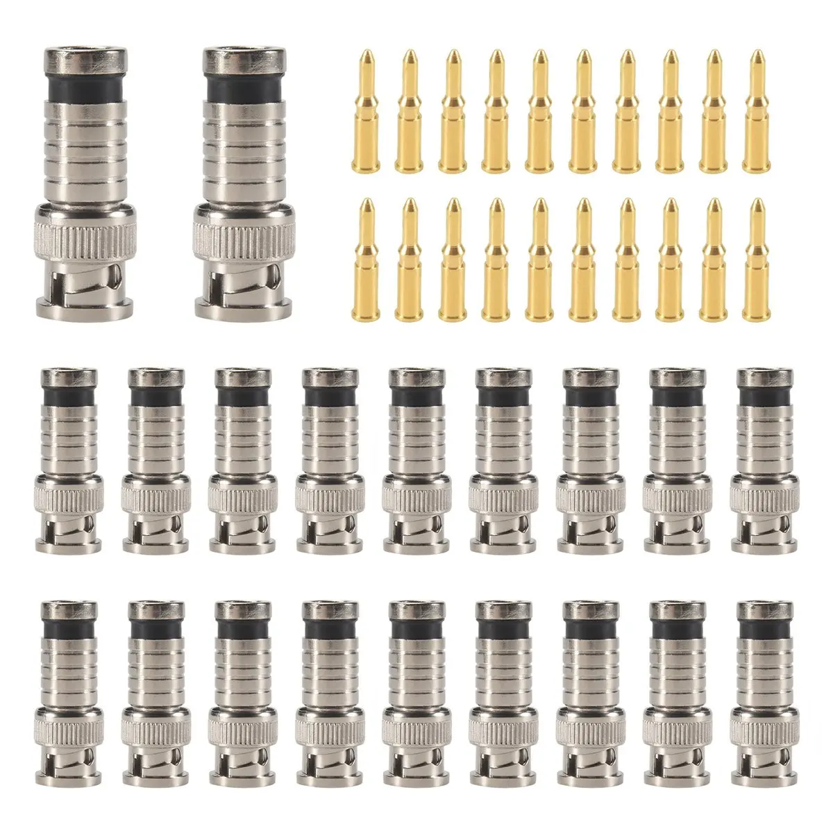 ABGN 20 Pcs BNC Compression Connector 75 Ohm Coupler with Copper Pin for RG58-59 Crimper Video Plug Extension Coaxial Cable