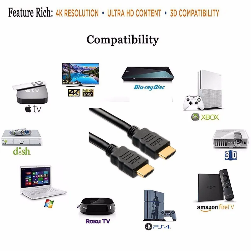 HDmi Cable 0.5M 1M 1.5M 3M 5M HD 4K 1080P High Speed HDMI To HDMI Adapter For Lcd Dvd HDtv Ps3 Mytv 3D Uk