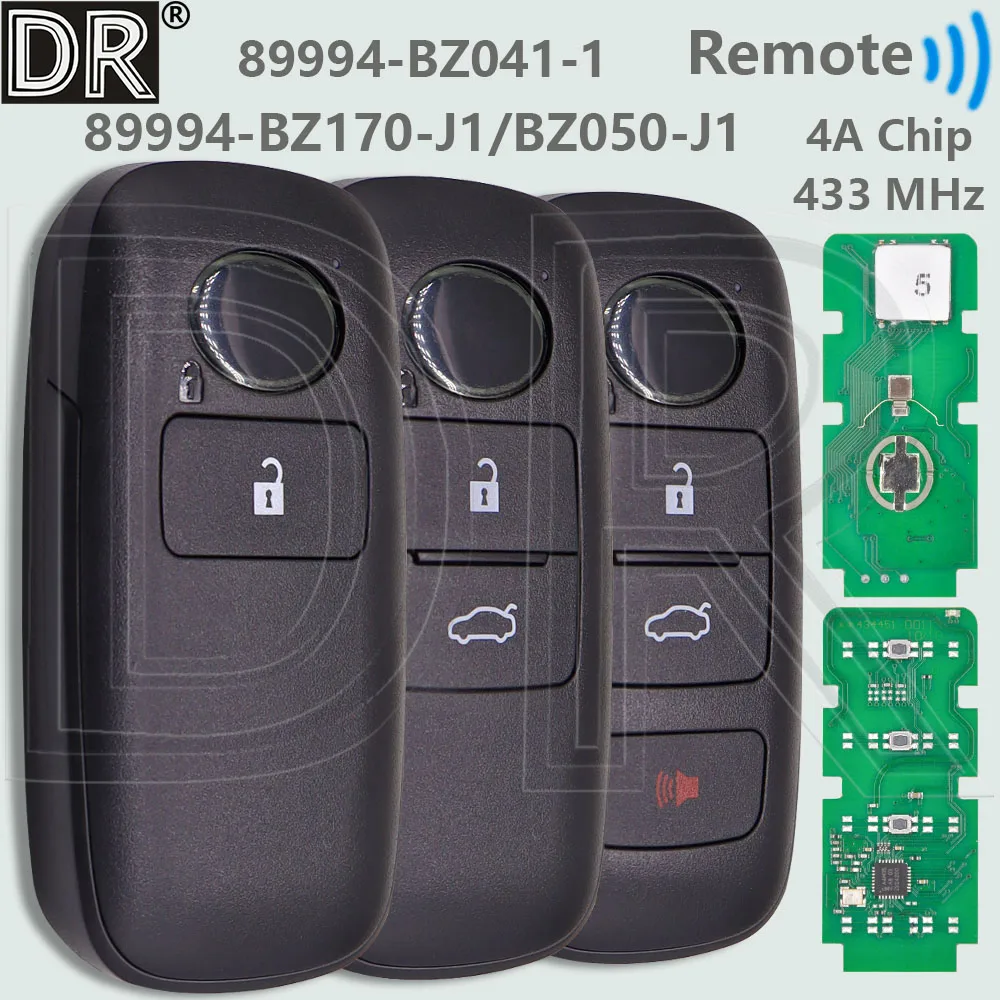 

DR 89994-BZ041-1 89994-BZ170-J1 89994-BZ050-J1 2/3/4 кнопка 4A 433 МГц автомобильный ключ дистанционного управления для Toyota Raize Yaris Cross Rocky